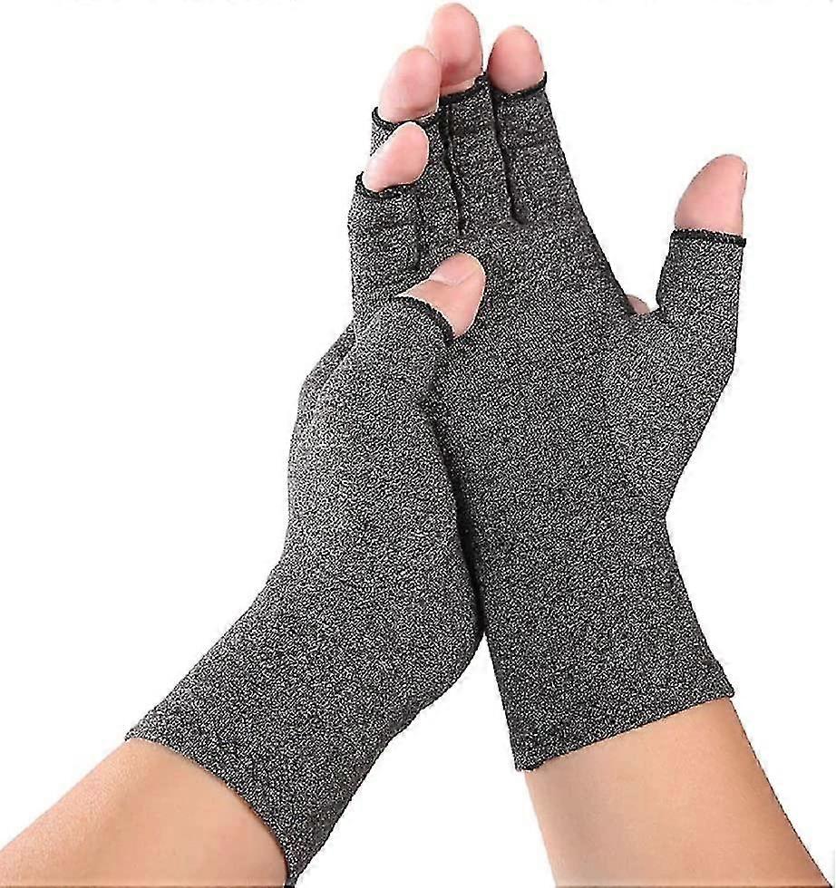 Arthritis Gloves (1x Pair) - Provides Warmth And Compression To Help Increase Circulation - Reduces Pain And Promotes Healing (l, Grey)