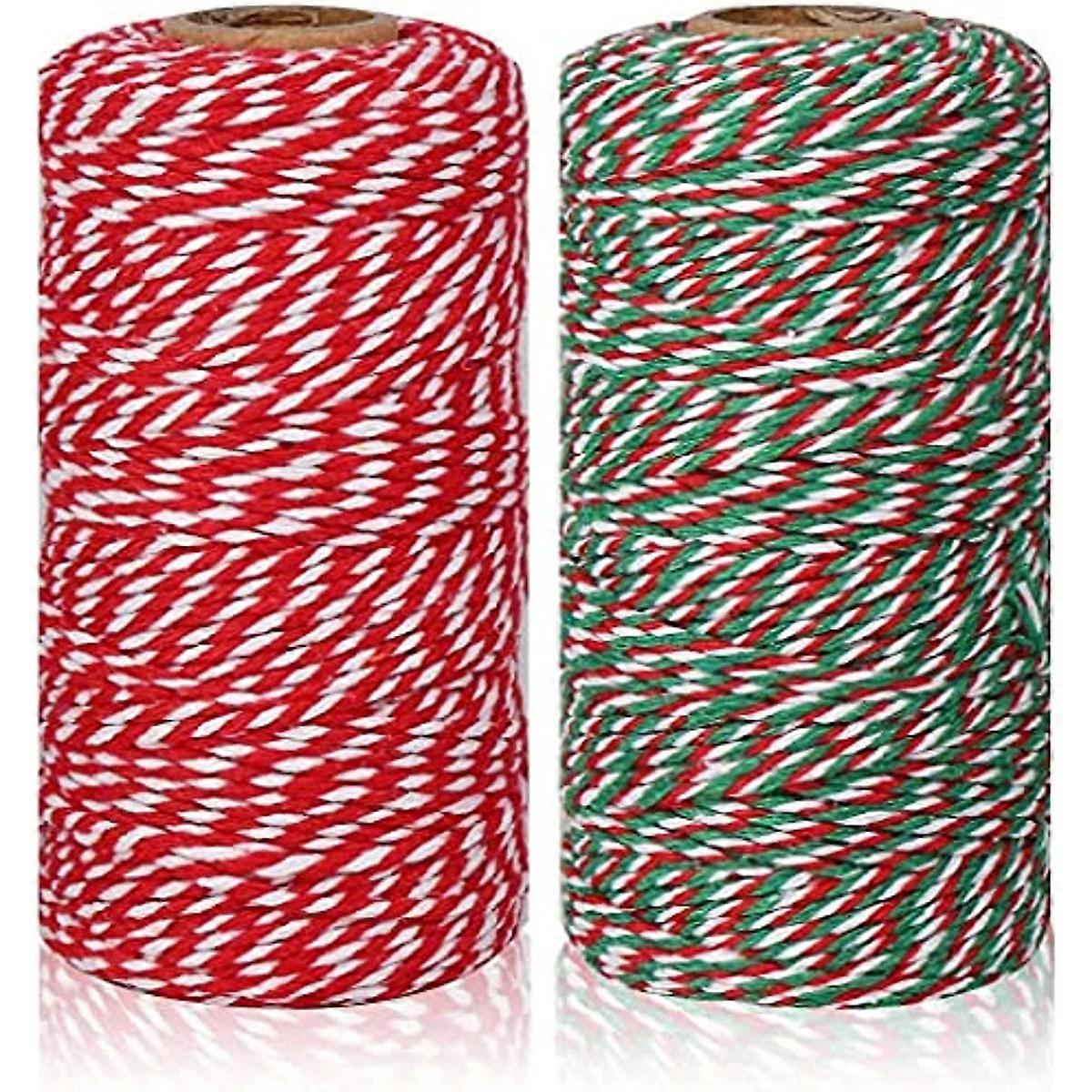 2 Rolls Christmas Twine Natural Jute String Cotton Twine  Colored Twine Bakers Twine Cotton Rope Cord String Decorative for Gift Wrapping