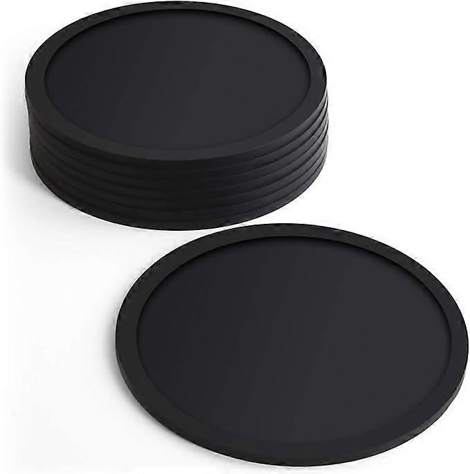 Bpa-free silicone coasters, set of 8 coasters - round for beer cups, coffee cups, tea cups and bottles - Party, black