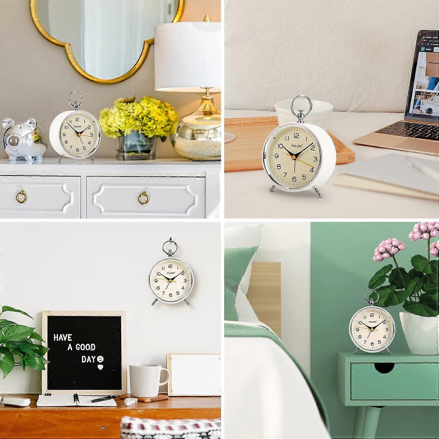 Analog Alarm Clock Non Ticking with Snooze Function Round Retro A