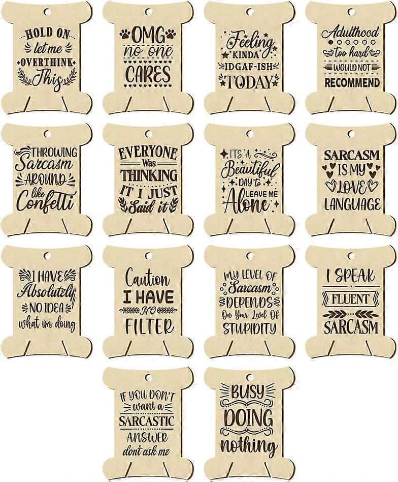 14 Pcs 14 Styles Embroidery Floss Bobbins 2.48x1.98x0.12 Inch Thread Winding Boards 0.16 Inch(0.4cm) Hole Sarcasm Saying Card Floss Winder for Embroid
