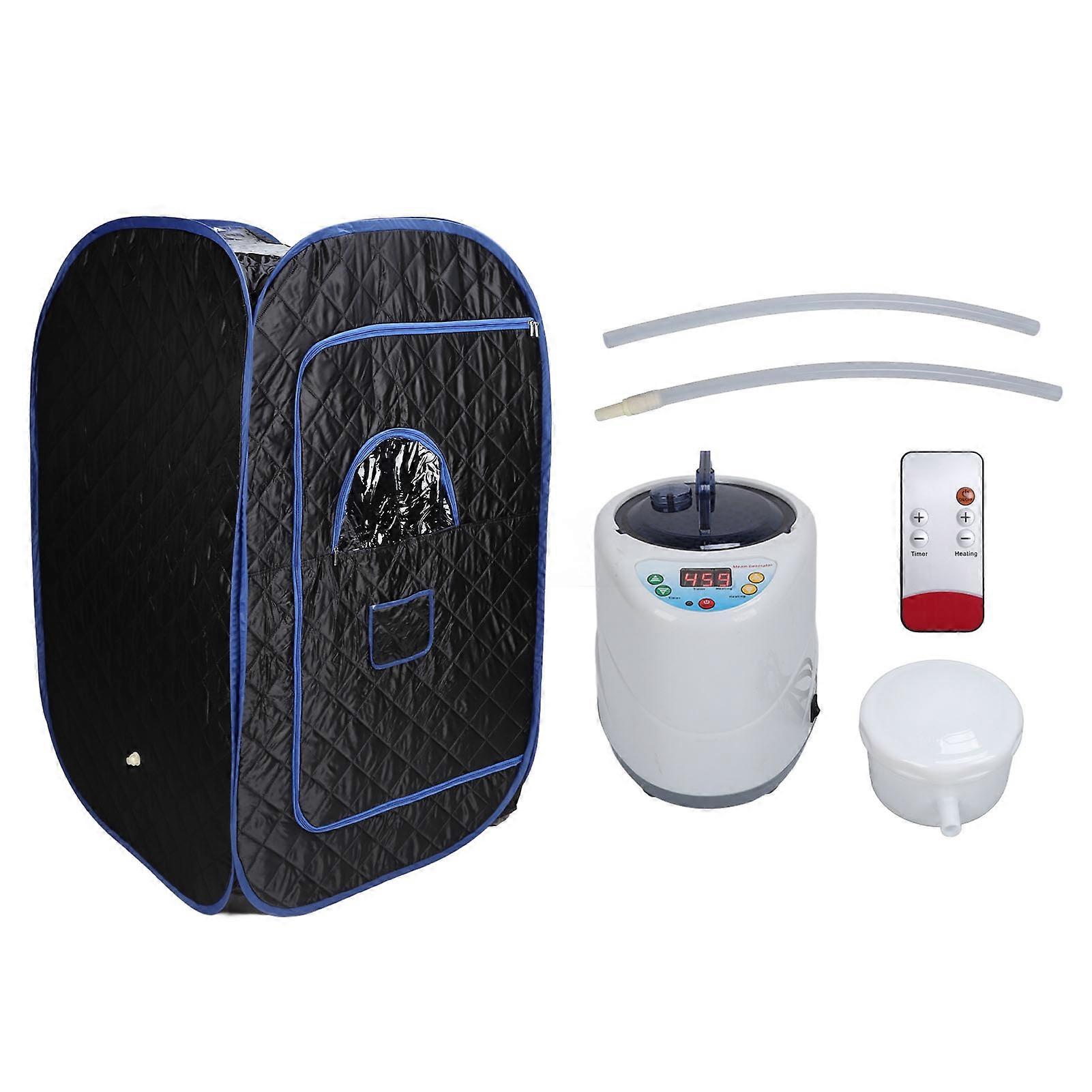 غرفة خيمة ساونا البخار مطوية قابلة للتعديل ساونا سبا مربع أسود مع 2L البخار وعاء التحكم عن بعد للاستخدام المنزلي 220V الاتحاد الأوروبي التوصيل