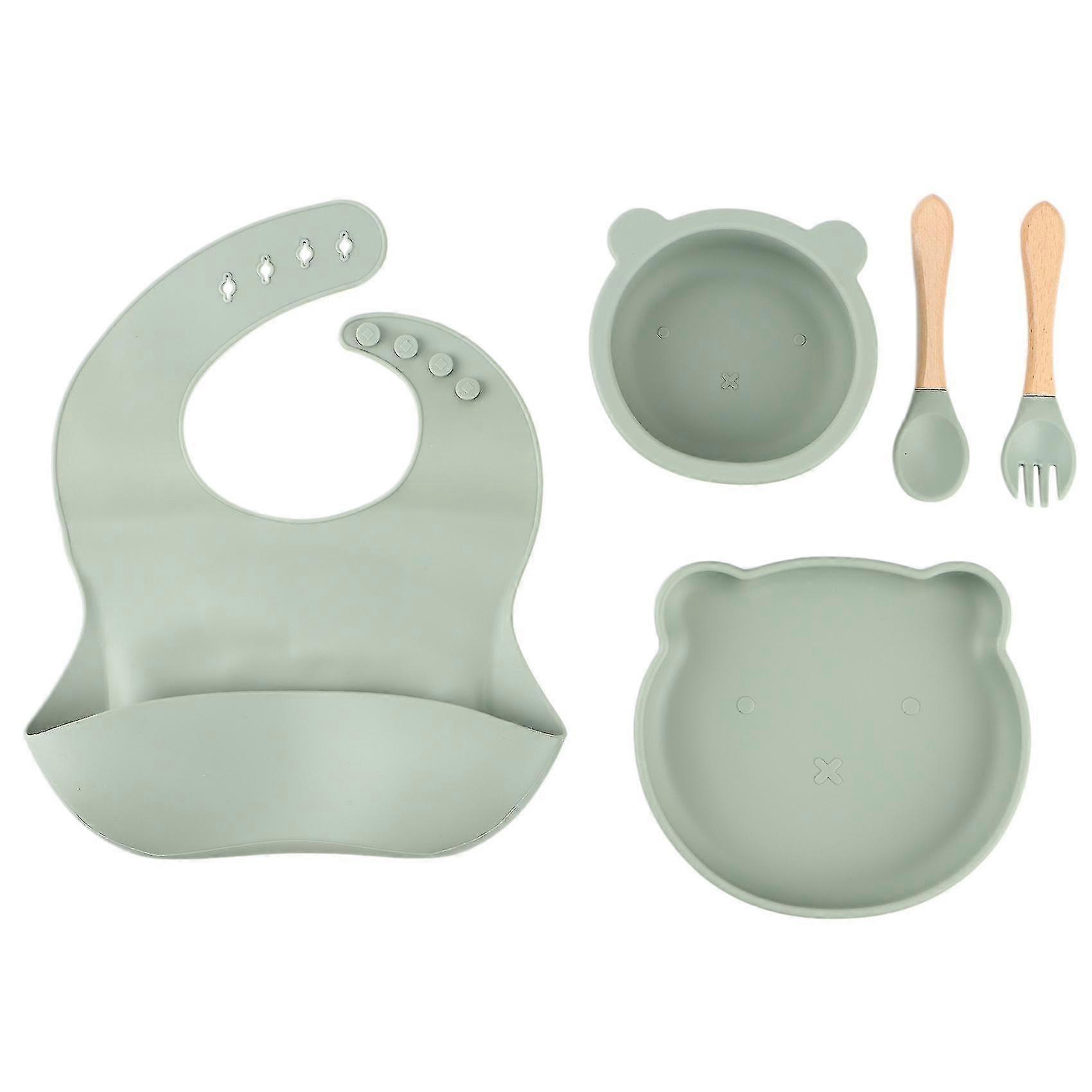 Children's Forks And Spoons Silicone Food Plate Feeding Plate Set 2 A
