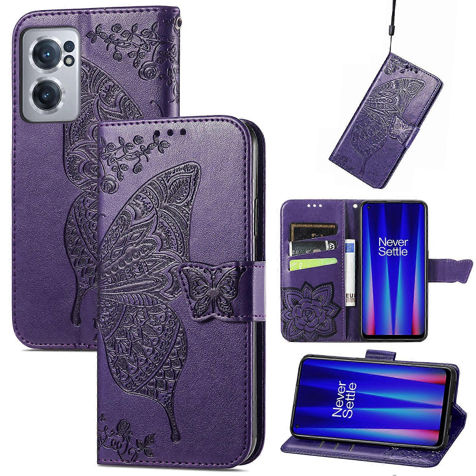 Compatible with OnePlus Nord CE 2 5G Wallet Case Butterfly Embossed PU Leather Kickstand Card Slots Flip Folio Cover
