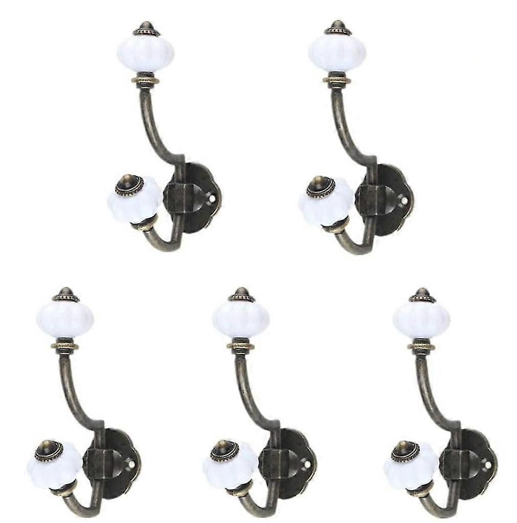 Towel Rack Set of 5 Retro Bronze Ceramic Pastoral Style Wall Hooks
