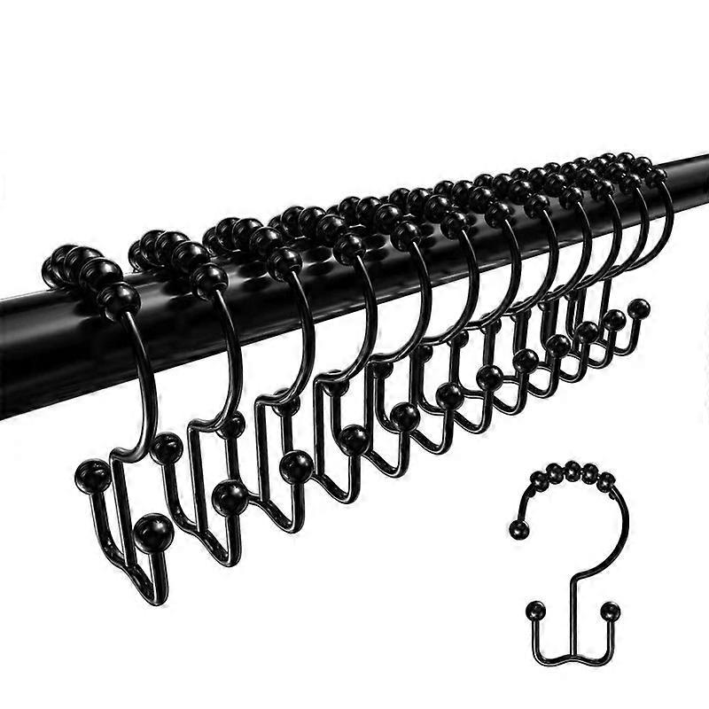 12 Pack Double Shower Curtain Hooks (Matte Black Decorative Finish) Made from Premium Rust Resistant Stainless Steel