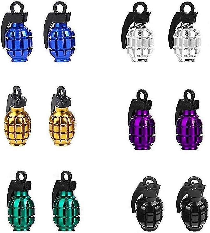 12 Pcs Grenade Shaped Metal Tyre Valve Caps