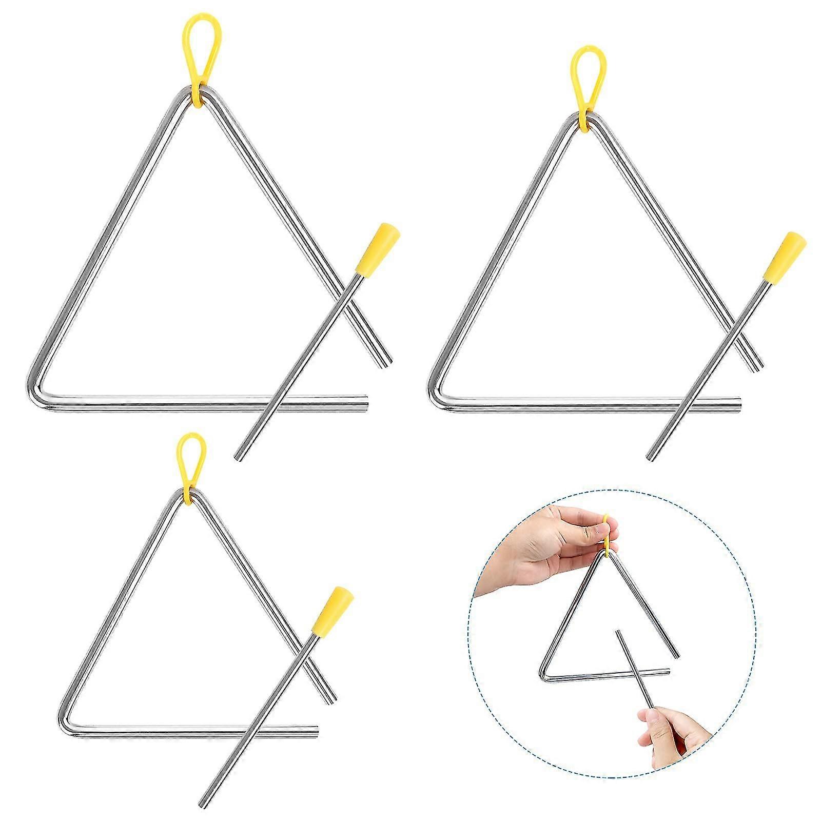 3 Pcs Musical Triangles, Hand Percussion Instrument Musical Steel Triangle Instruments-WG
