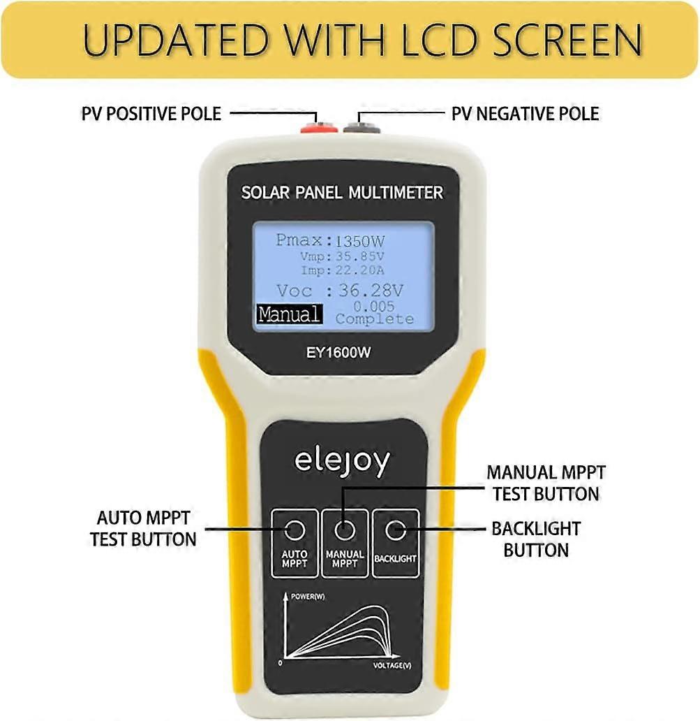 2set Solar Panel Tester Upgraded EY1600W Photovoltaic Panel Multimeter with Ultra Clear LCD Display, Tools for Testing Photovoltaic Solar Panel Data a