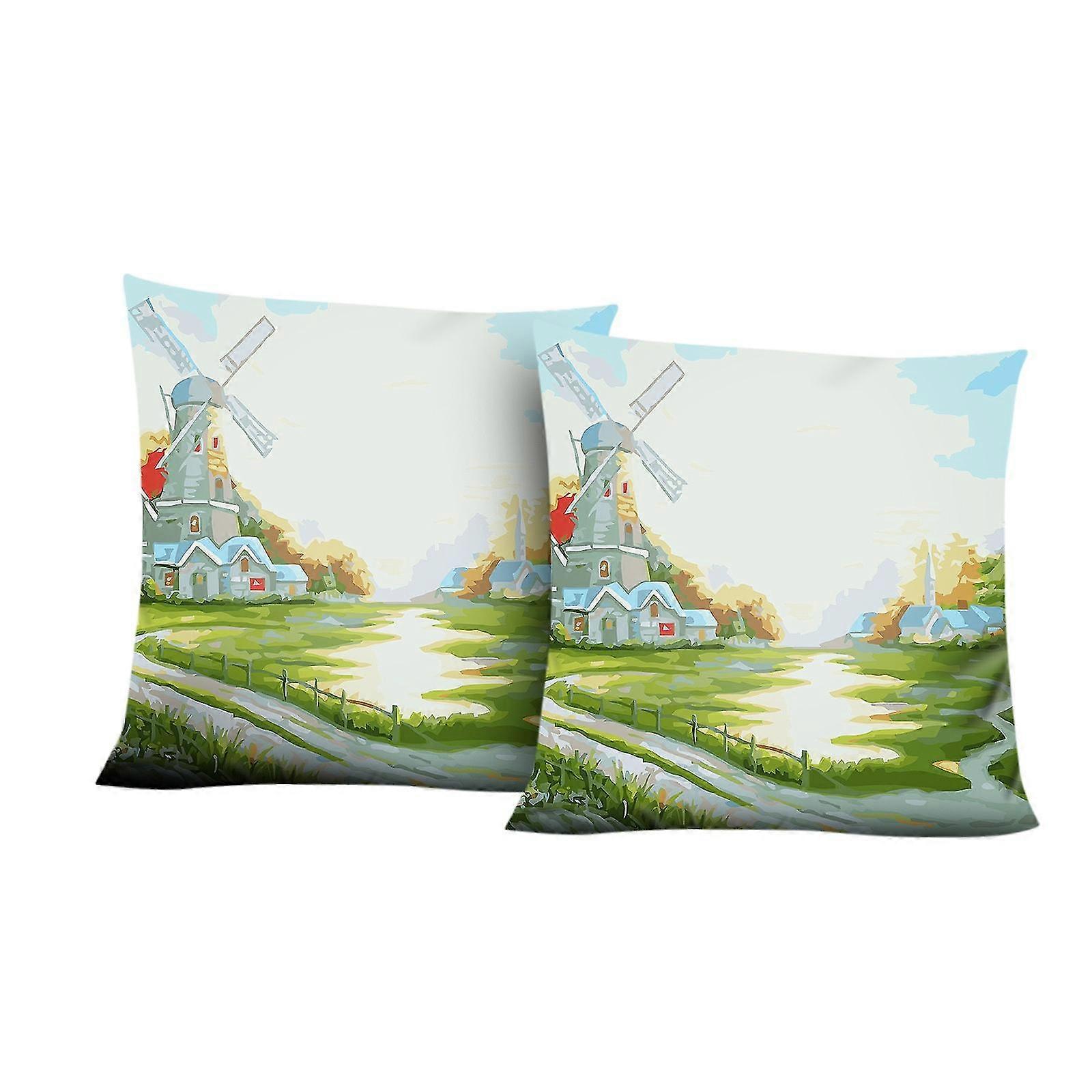 Printed Linen Encrypted Fine Linen Pillowcase Cushion Cover 2pc