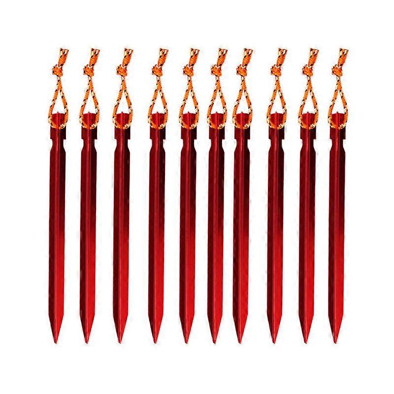 יתדות אוהל, יתדות אוהל קמפינג 18 ס"מ עם שקית אחסון, חבילה של 10 (אדום)