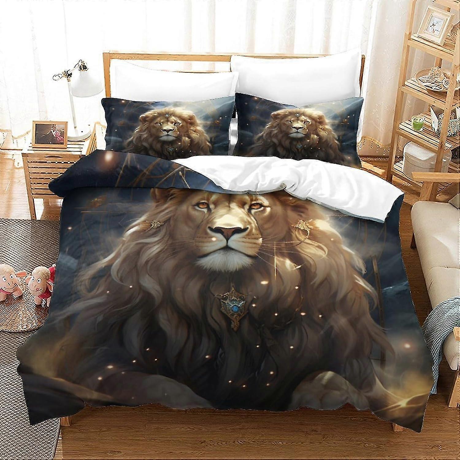 o2986 Lençóis Céu Estrelado, Conjunto de Capa de Edredão de Leão para Crianças Capa de Cama Quarto de Adultos, Colcha de Cama Estilo Tarô 3D Colcha, Cama de Microfibra Macia