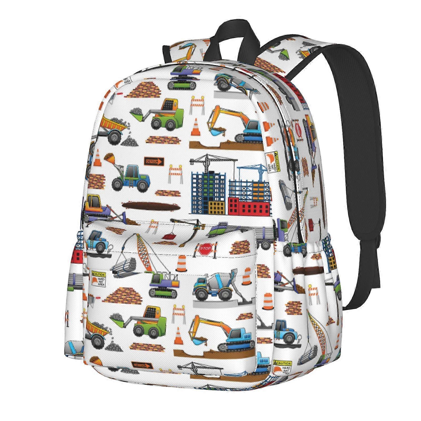 Construction Trucks Pattern Backpack,Large Capacity Travel Backpack,Laptop Backpack,Water Resistant Backpack For Women Men