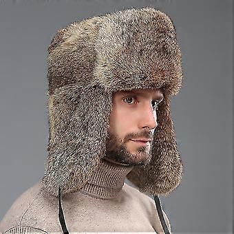 Men Genuine Fur Hat Skin Hats Russian Winter Hat  W/ear Flaps Christmas Gift For Men Superb