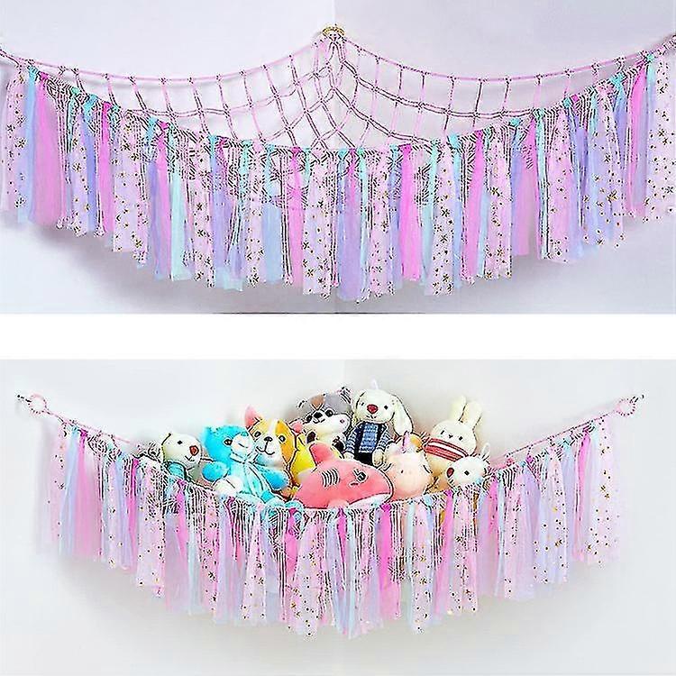 Handwoven Colorful Ribbon Cotton Cord Mesh Pocket Toy Hammock