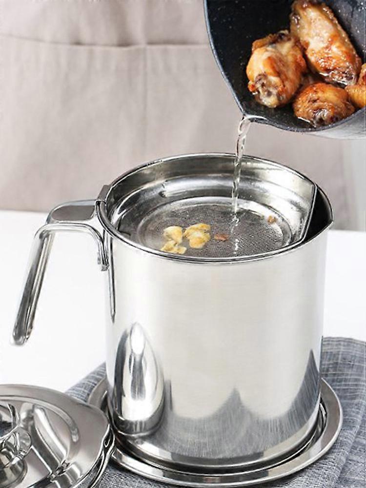 Stainless Steel Bacon Grease Container with Filter, Easy to Clean, Kitchen Tools, 1.3L