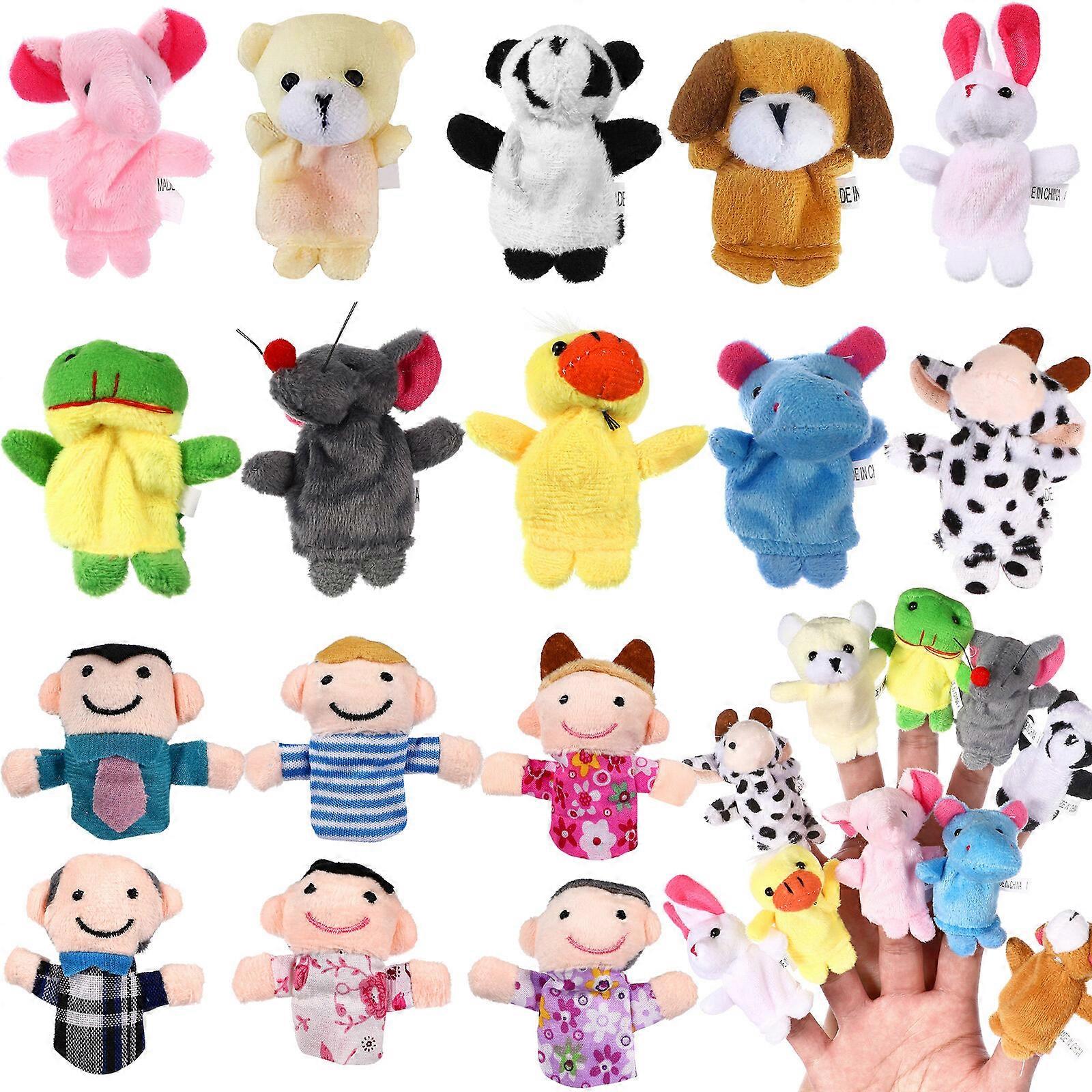 16pcs Plush Finger Puppets Set Animals Family Members Toys for Children Story Time Playtime (Random Pattern)