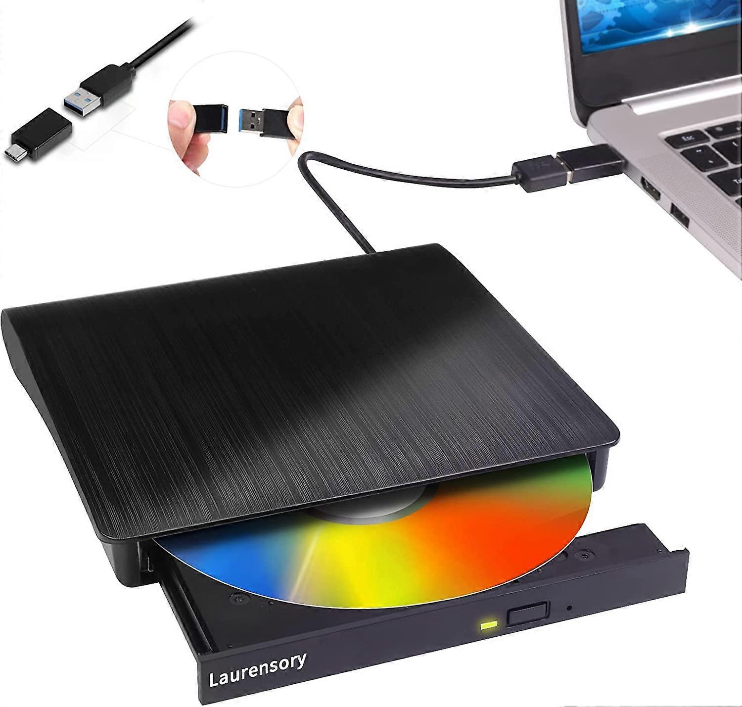 External DVD Drive USB 3.0 Type-C USB C Portable DVD Player for Laptop CD DVD +/-RW Disk Drive CD ROM Burner Writer CD/DVD Burner Reader Compatible wi