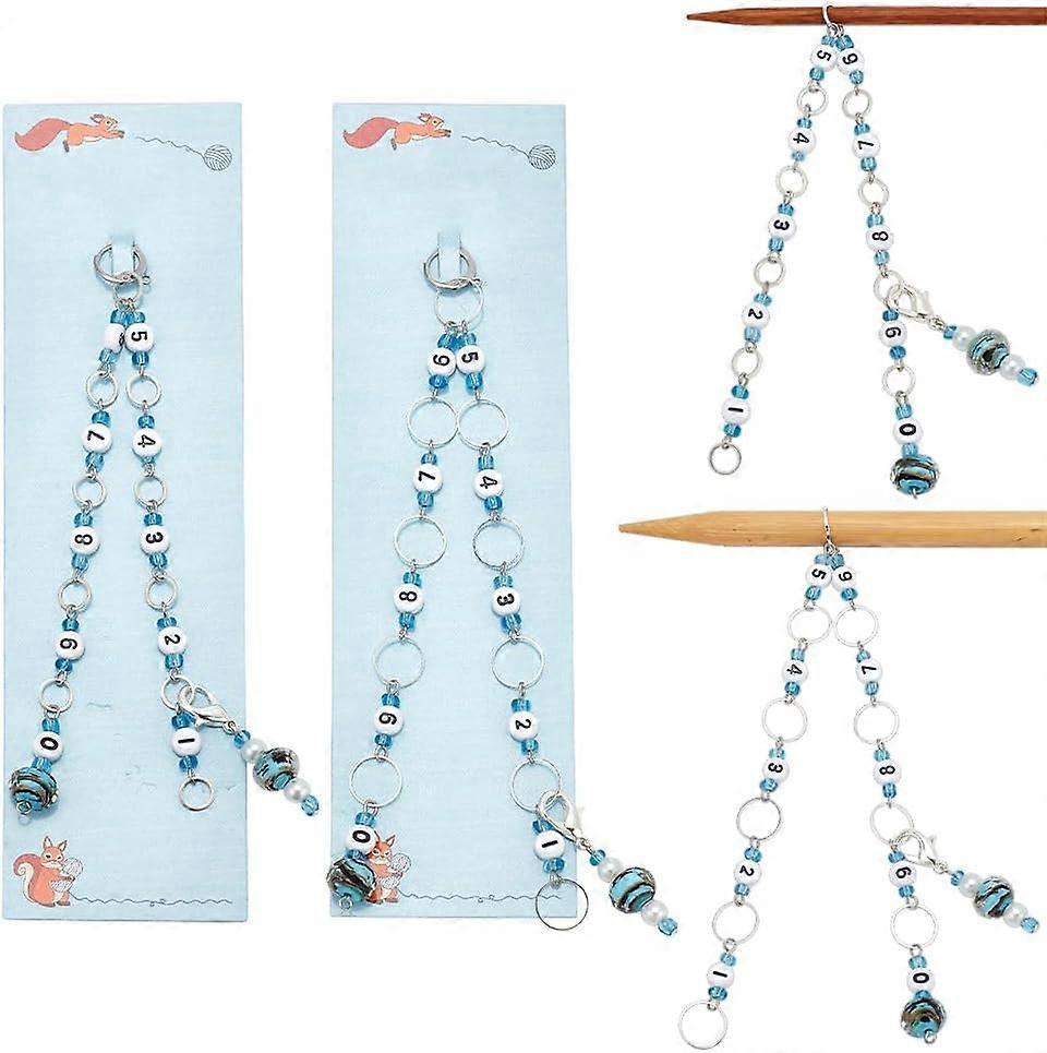 2Pcs Number Beads Knitting Row Counter Chains Lampwork Beads Stitch Markers Acrylic Row Counting Accessories with Linking Ring for Sewing Knitting Cro
