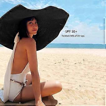 VASANA Cappello da donna a tesa larga da giardino, spiaggia, cappello da sole estivo, cappello largo nero, Nero , 23
