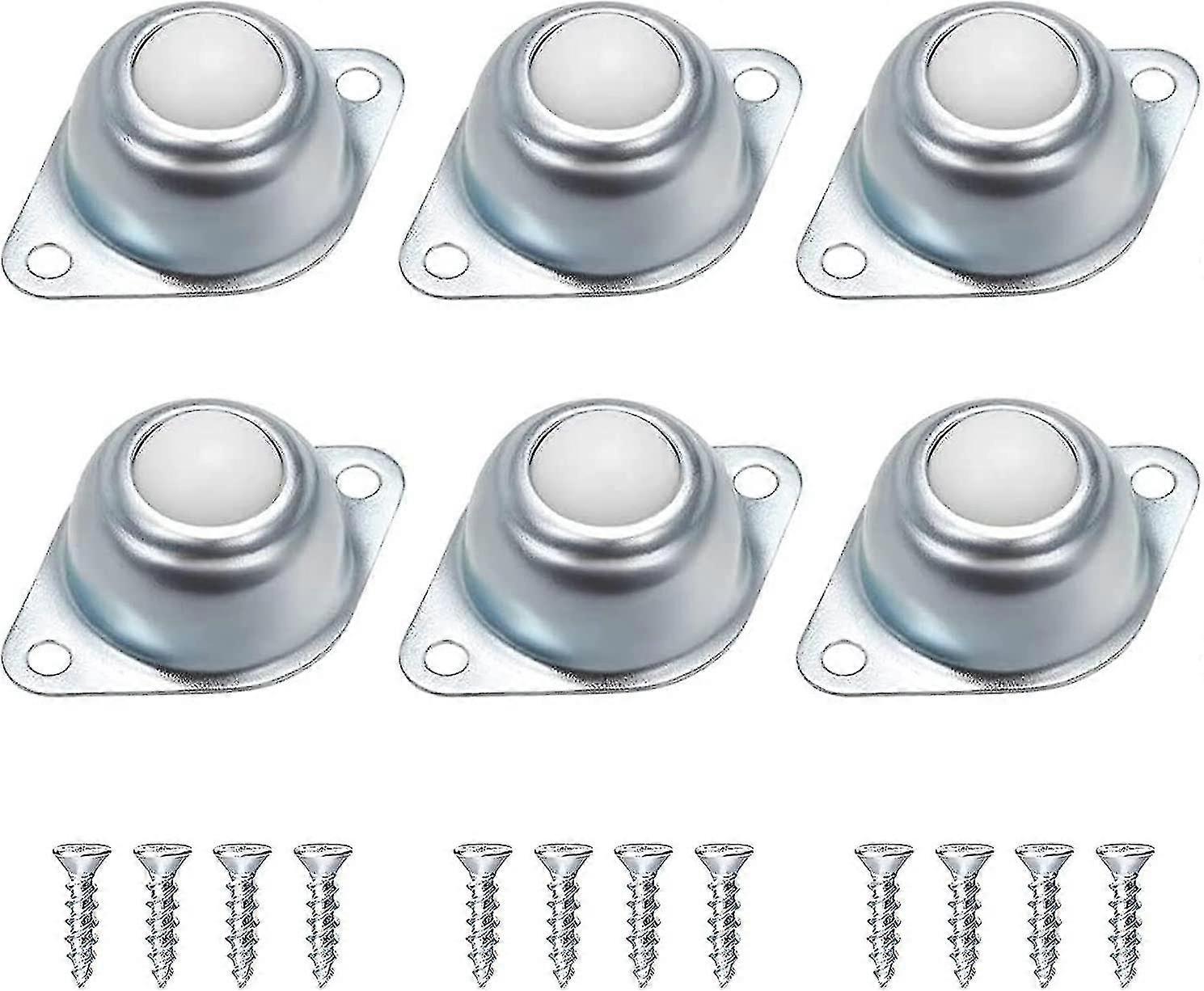 6 Pieces Ball Caster Wheels, Transport Bearing Furniture Rollers, Flat Ball Rollers, Easy Install Low Noise Rolling Balls, With 12 Assorted Screws