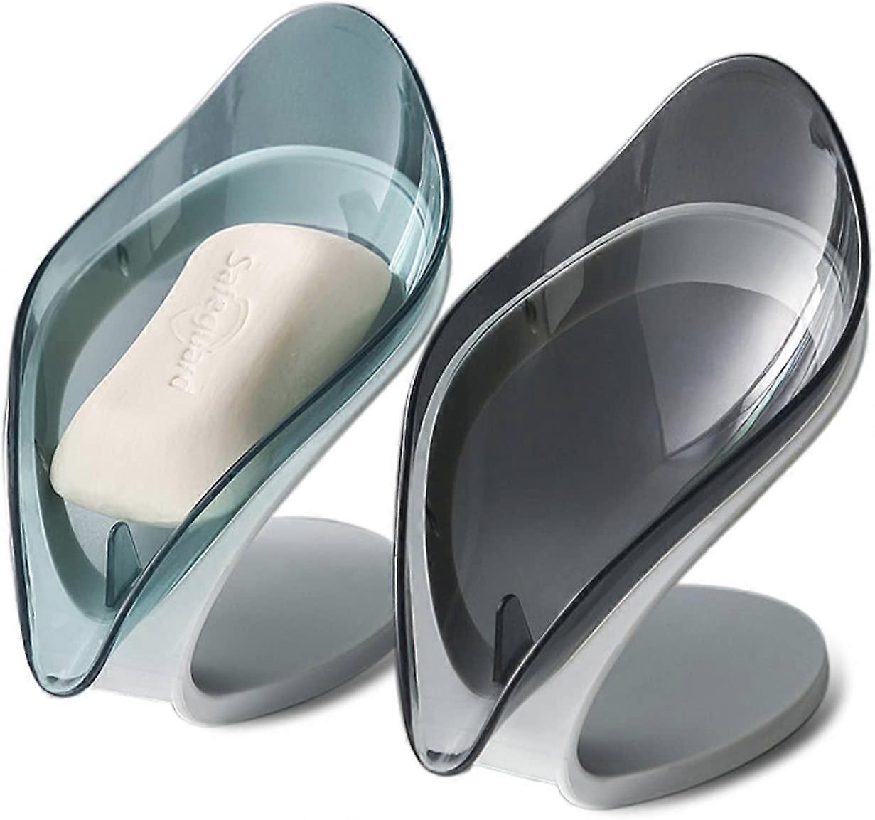 Soap Dish Holder, 2 Pack Leaf-Shape Self Draining Soap Bar Holder, Not Punched Soap Saver Box