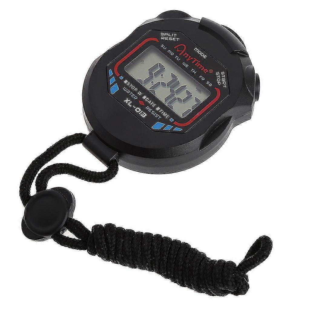 Classic Digital Handheld Lcd Chronograph Sports Stopwatch Timer For W/string