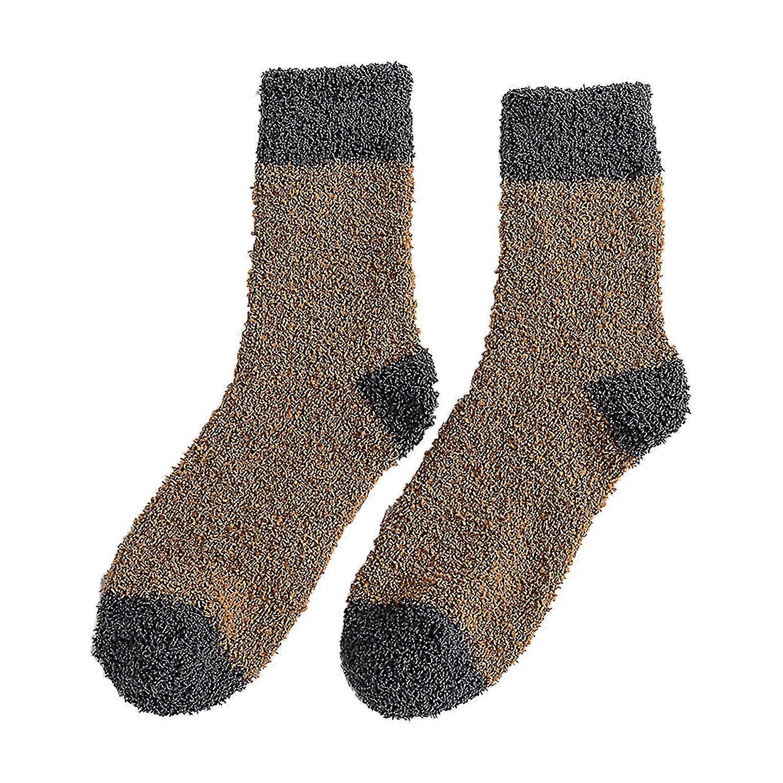 Winter Men Coral Fleece Socks Middle Tube Sleeping Home Solid Stocking