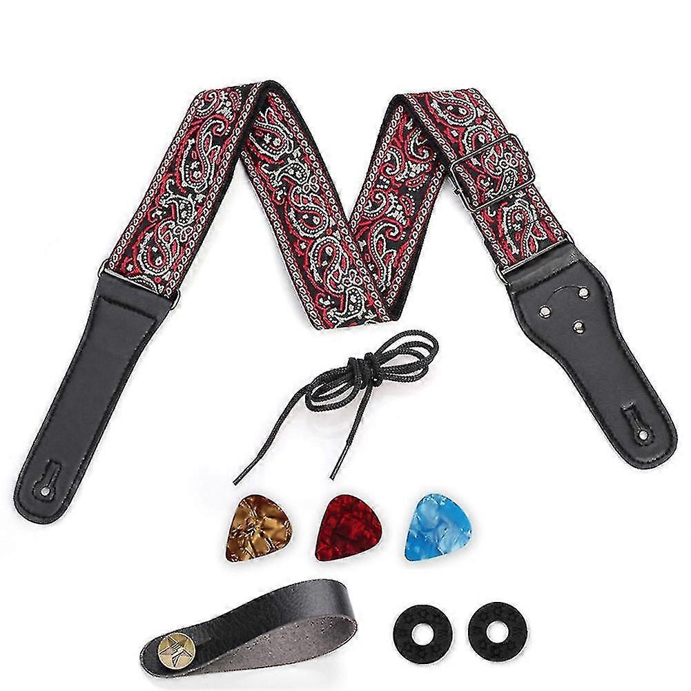 Guitar Strap Adjustable Jacquard Woven Guitar Strap,red