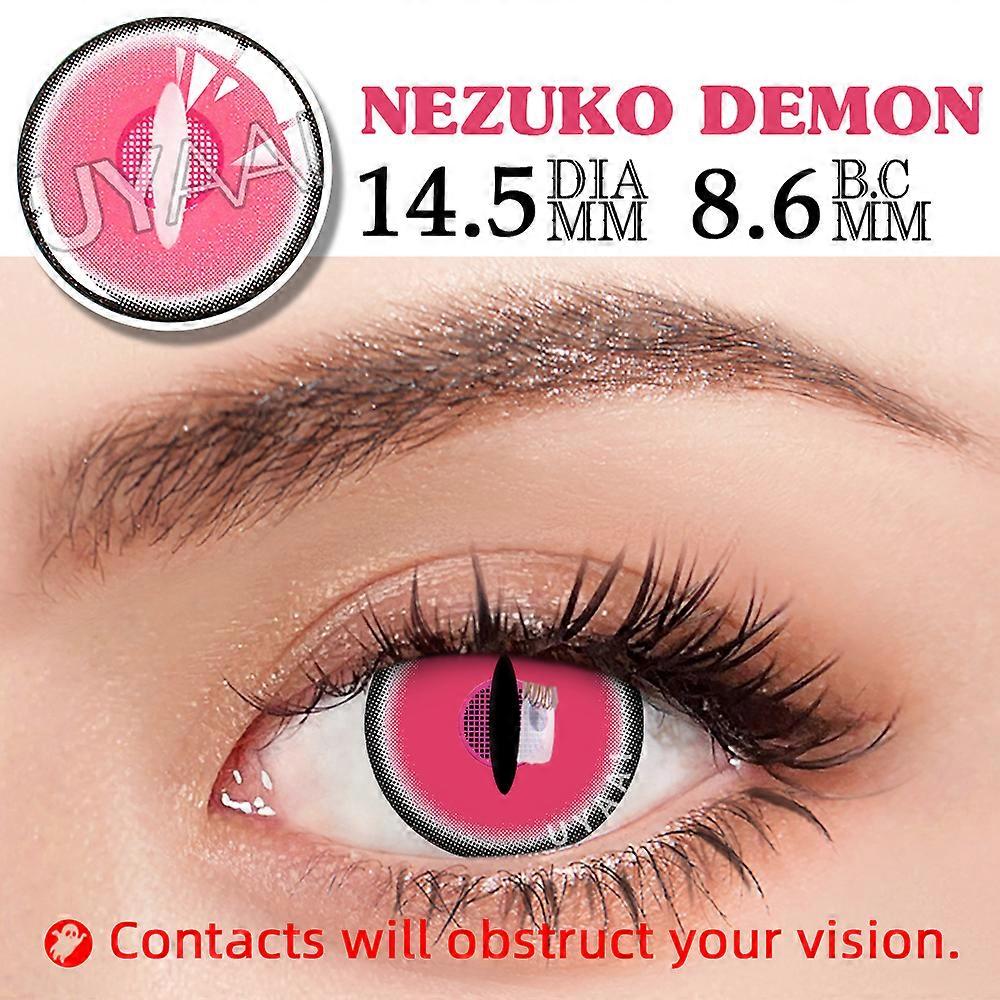 UYAAI 1 Paar Rosa Linsen Anime Zubehör Farbige Kontaktlinsen für Augen Nezuko Coslay Linsen Anime Linsen Halloween Linsen Nezuko Demon China