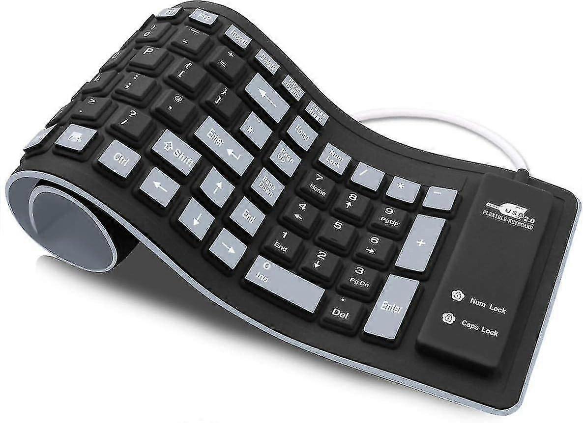 Layout Flexible Keyboard,waterproof Foldable Portable Soft Silicone Keyboard Usb Wired Roll-up(black+grey)