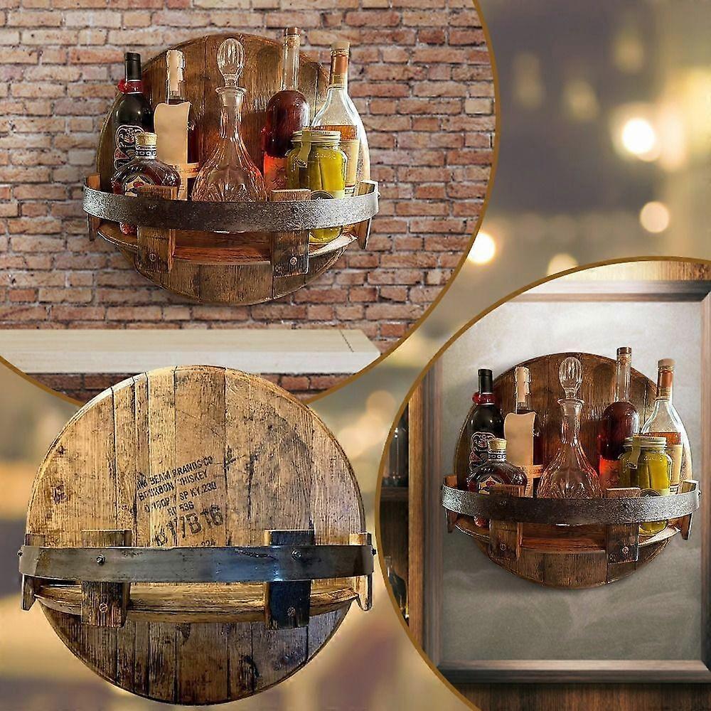 Wooden Wall Mount Wine Bottle Holder Whiskey Bottle Rack Vintage Bourbon Floating Wall Shelves