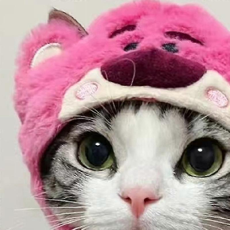 Cat Hat Cute Design Adjustable Soft Comfortable Polyester Portable Pet Cat Dog Headwear Red Bear