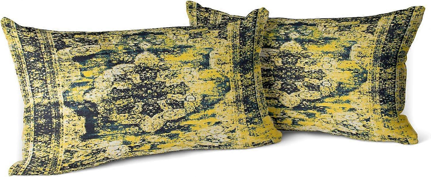 Set of 2 Carpet Pattern Boho Style Ethnic Design Decorative Polyester Throw Waist Pillow Case Cushion Cover Pillowcase 12x20 Inches Boho 2