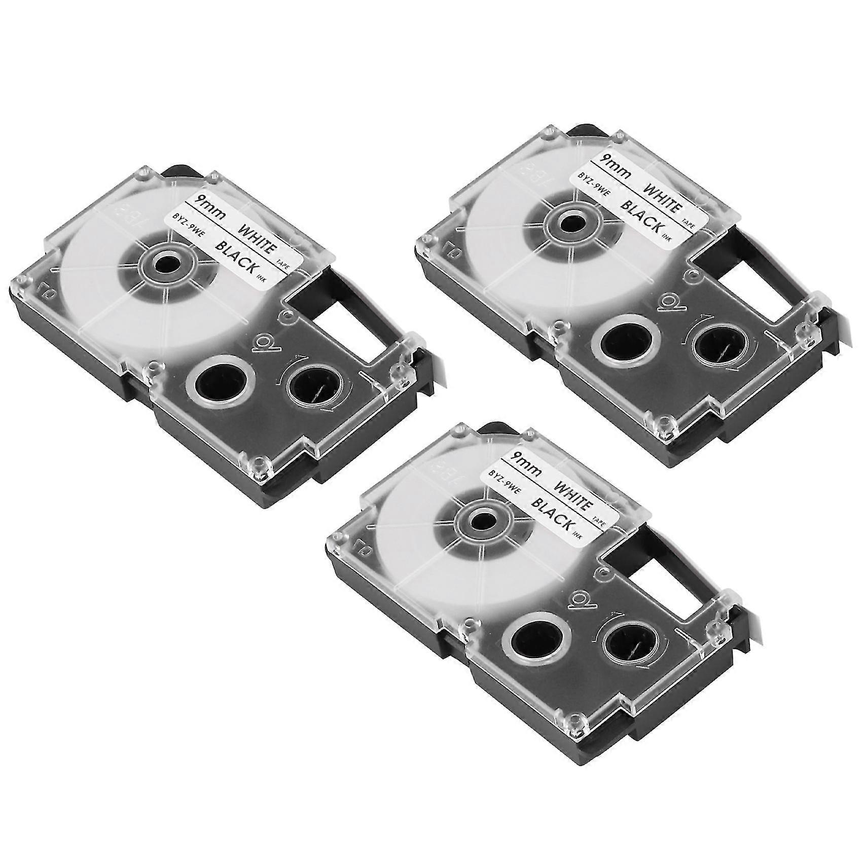 3 عبوات 9 مم أسود على صانع ملصقات الشريط الأبيض متوافق مع صانعي الملصقات -120 ، -60 ، -100 ، Kl750B ، Kl750 ، Kl7200