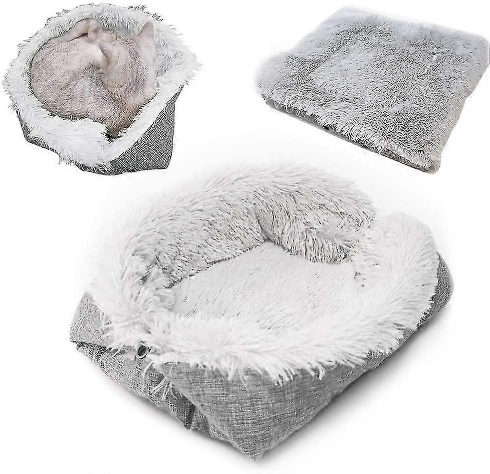 Cat Bed Washable 2 in 1 Cat Bed Plush Soft Cat Sleeping Bed Cat Sofa Fluffy Cat