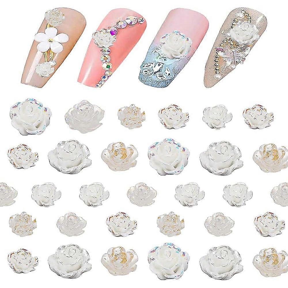 8 Style Resin Cabochons Nail Art Decoration Accessories AB Color Plated & Transparent Flower Mixed Color 6~8.5x5.5~9x3~4mm 120pcs/box