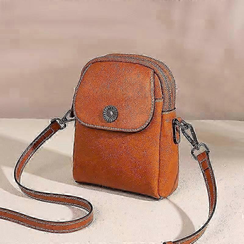 Womens Vintage Style Leather Crossbody Bag Fashion Phone Bag Orange