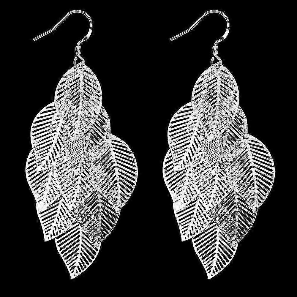 Hanging Light Leaf Earrings Leaf Shape Silver Foreign Trade Earrings E214
