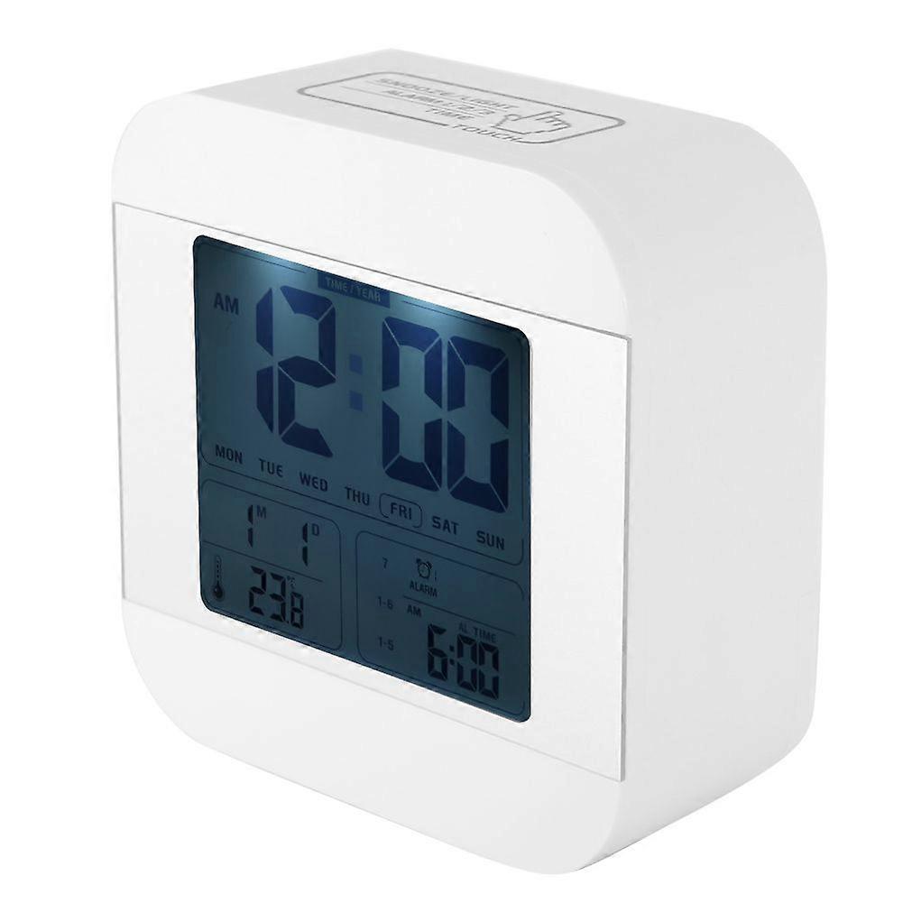 Digital Alarm Clock LCD Display Smart Snooze Soft Nightlight Bedside Clocks(White)