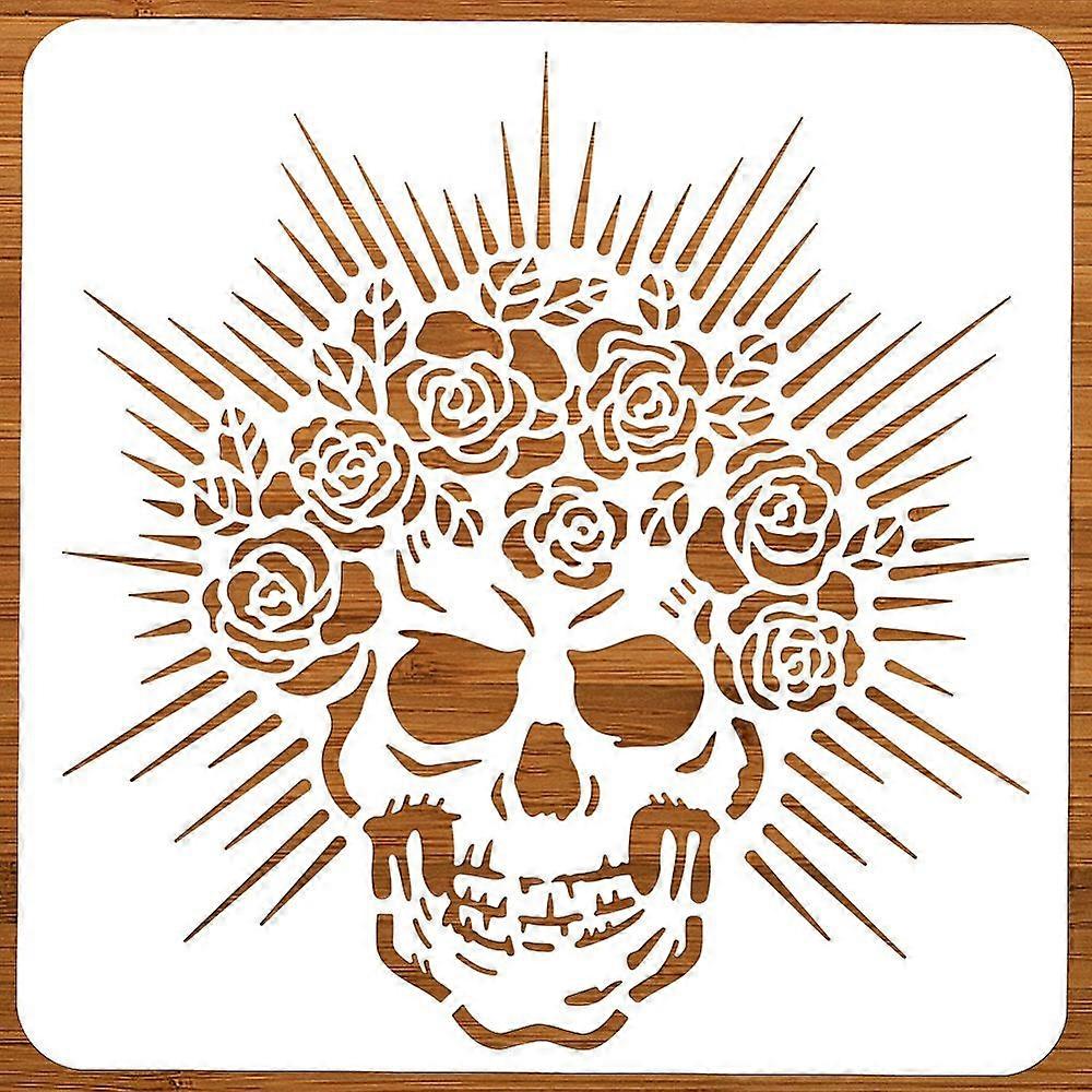 Skull Painting Stencil 11.81x11.81 Inch Reusable DIY Art and Craft Stencils Hollow Out Drawing Painting Template for Painting on Wood Fabric Paper Wal