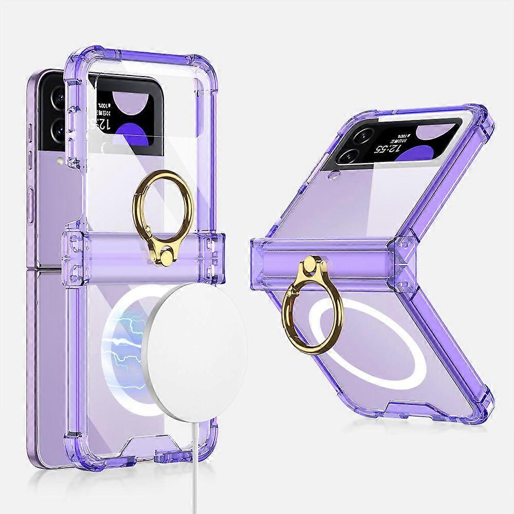 Magnetic Magsafe Case Compatible with Samsung Galaxy Z Flip 4, Clear TPU All-Inclusive Case with Ring Holder & Hinge