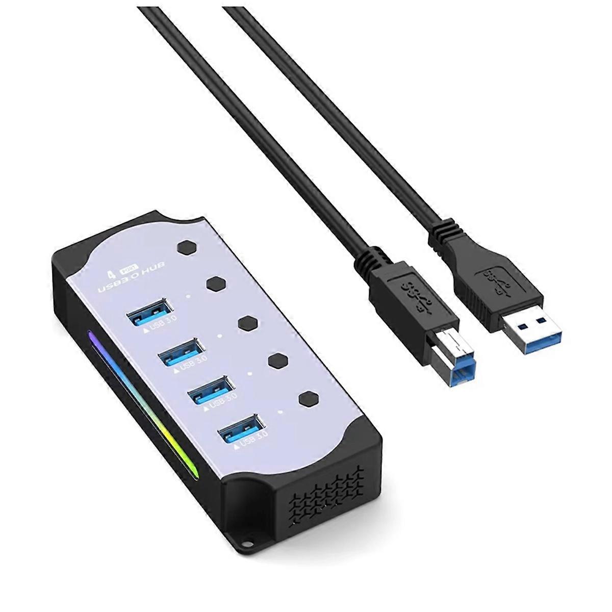 4 Port USB 3.0 Hub USB Adapter USB Splitter with Individual Led on/Off Switches 4 in 1 RGB Extender