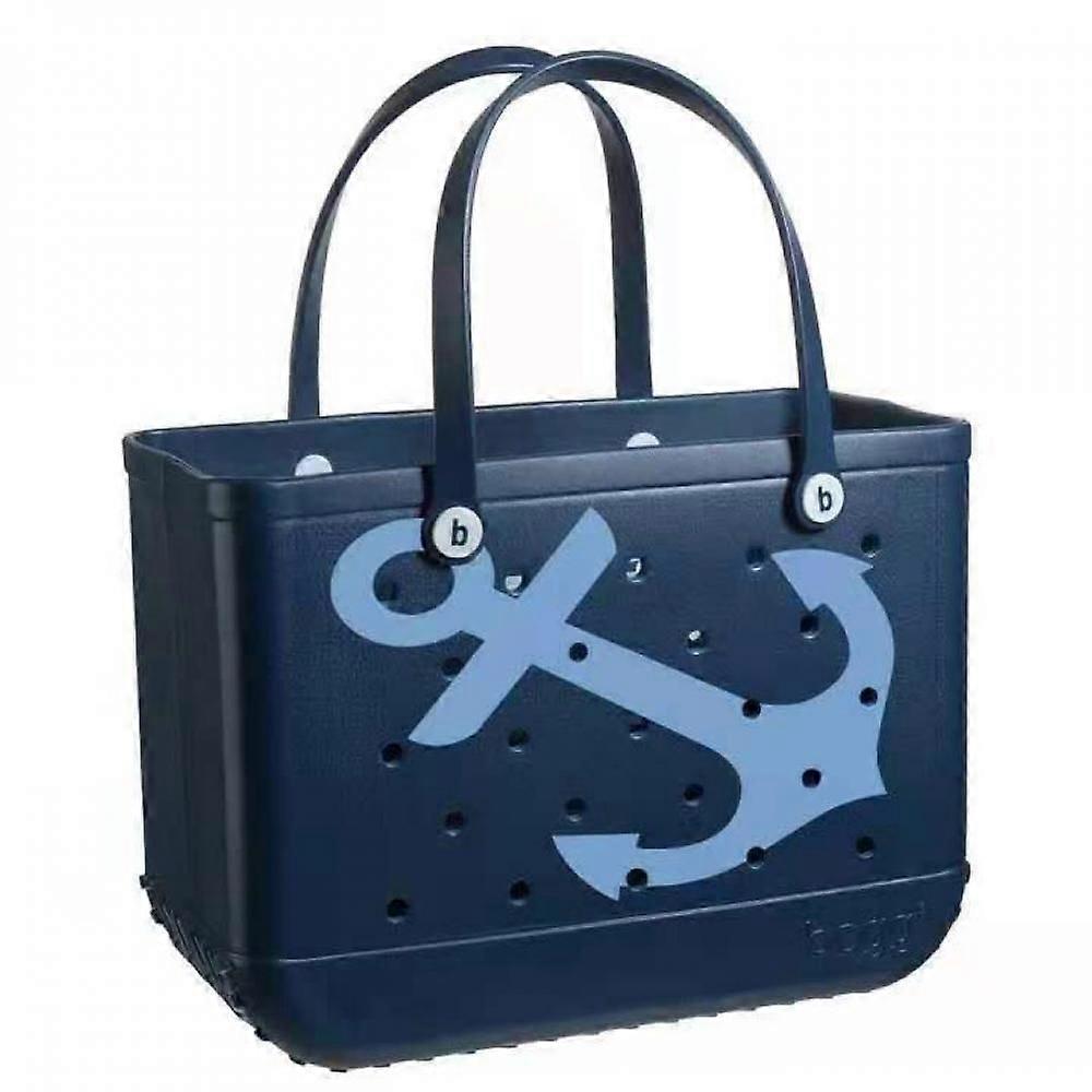 Rubber Beach Bag EVA Perforated Waterproof Sandproof Durable Open Silicone Tote Bag for Outdoor Beach Pool Sports,Dark blue