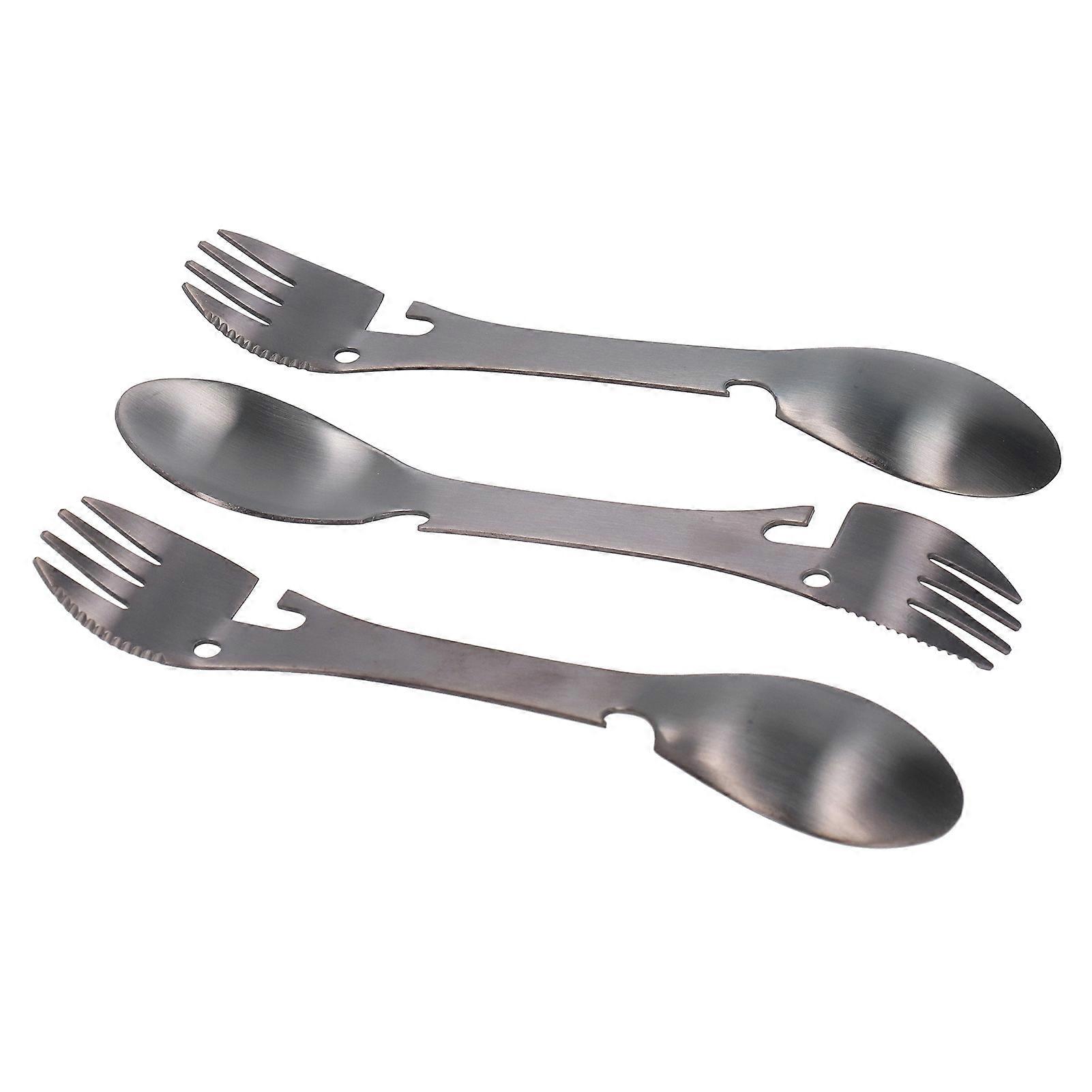 3Pcs/Set Outdoor Multifunctional 5 in 1 Knife Spoon Fork Bottle Can Opener Utensil