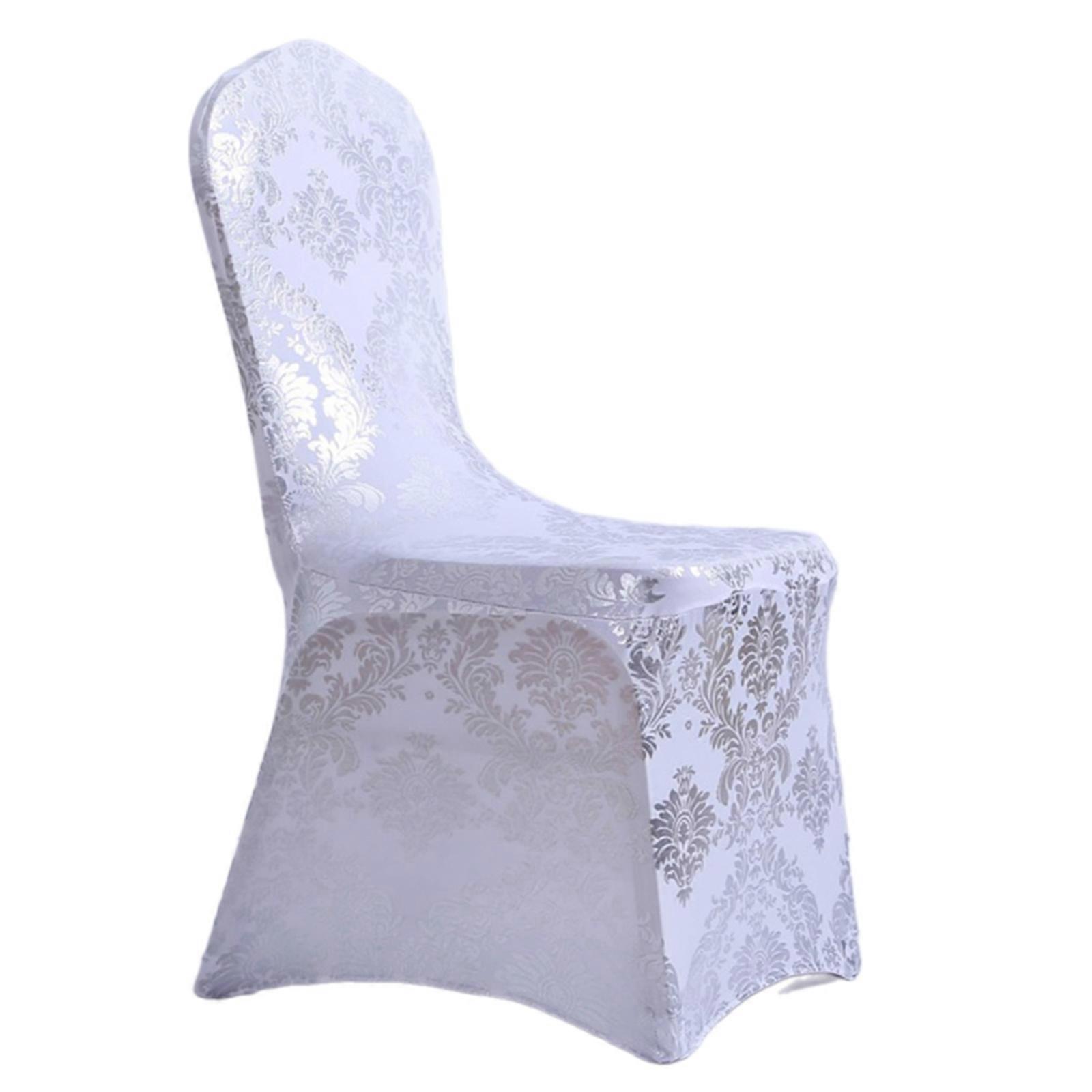 Luxurious Gold Foil Print Patterned Elastic Chair Slipcovers Antislip Backing Chair Cover for Home and Banquent Use  White