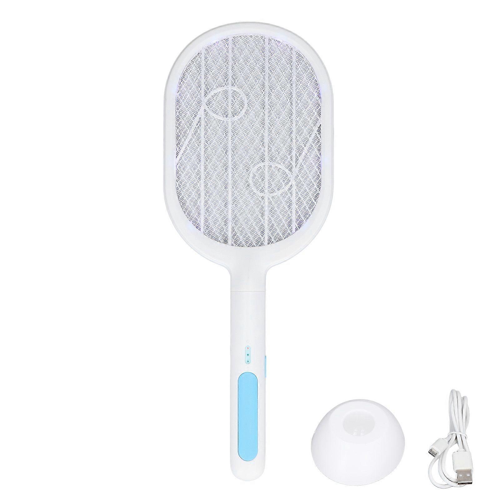 Electric Mosquito Racket Multi Function 2 in 1 USB Charging Quiet Fly Zapping Racket Mosquito Swatter with Base