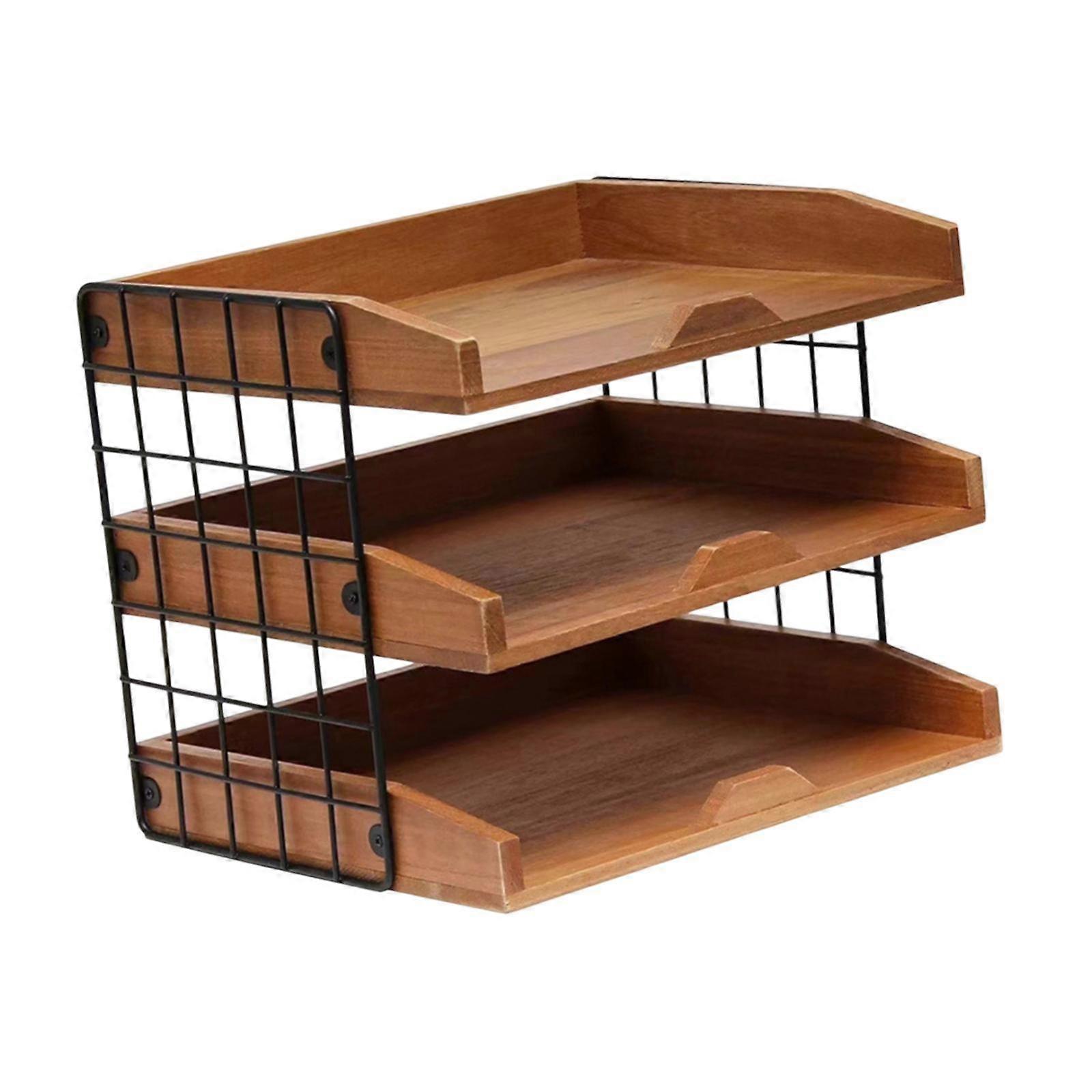 Wood Inbox Tray Metal Mesh Letter Tray Desk Organizer for Home Document Mail