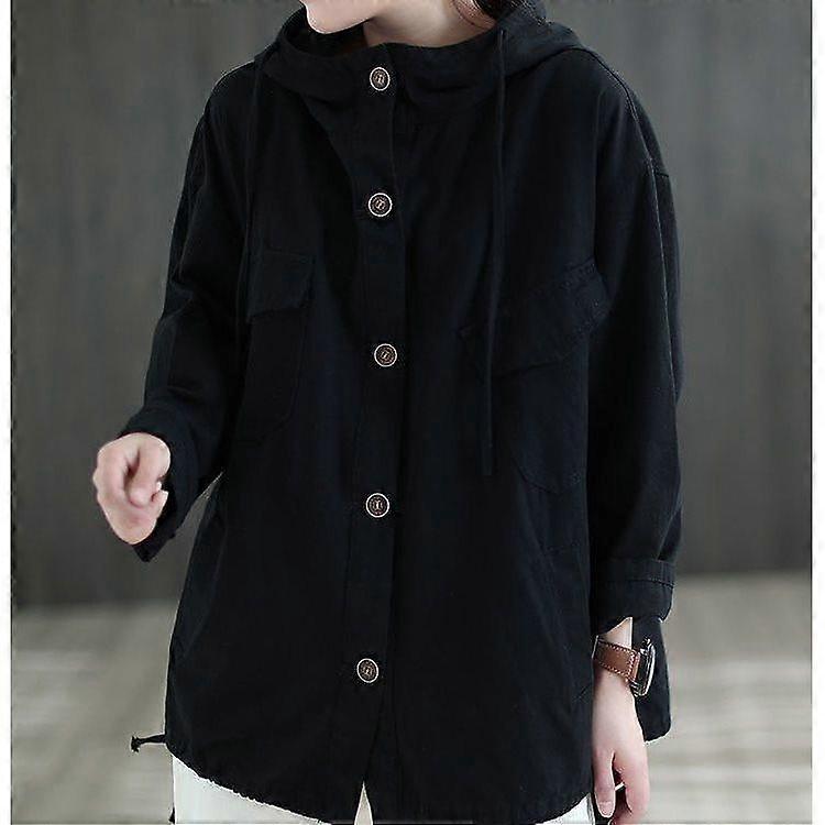 Oversize Hooded Cotton Jacket with Button Closure and Front Pockets for Spring