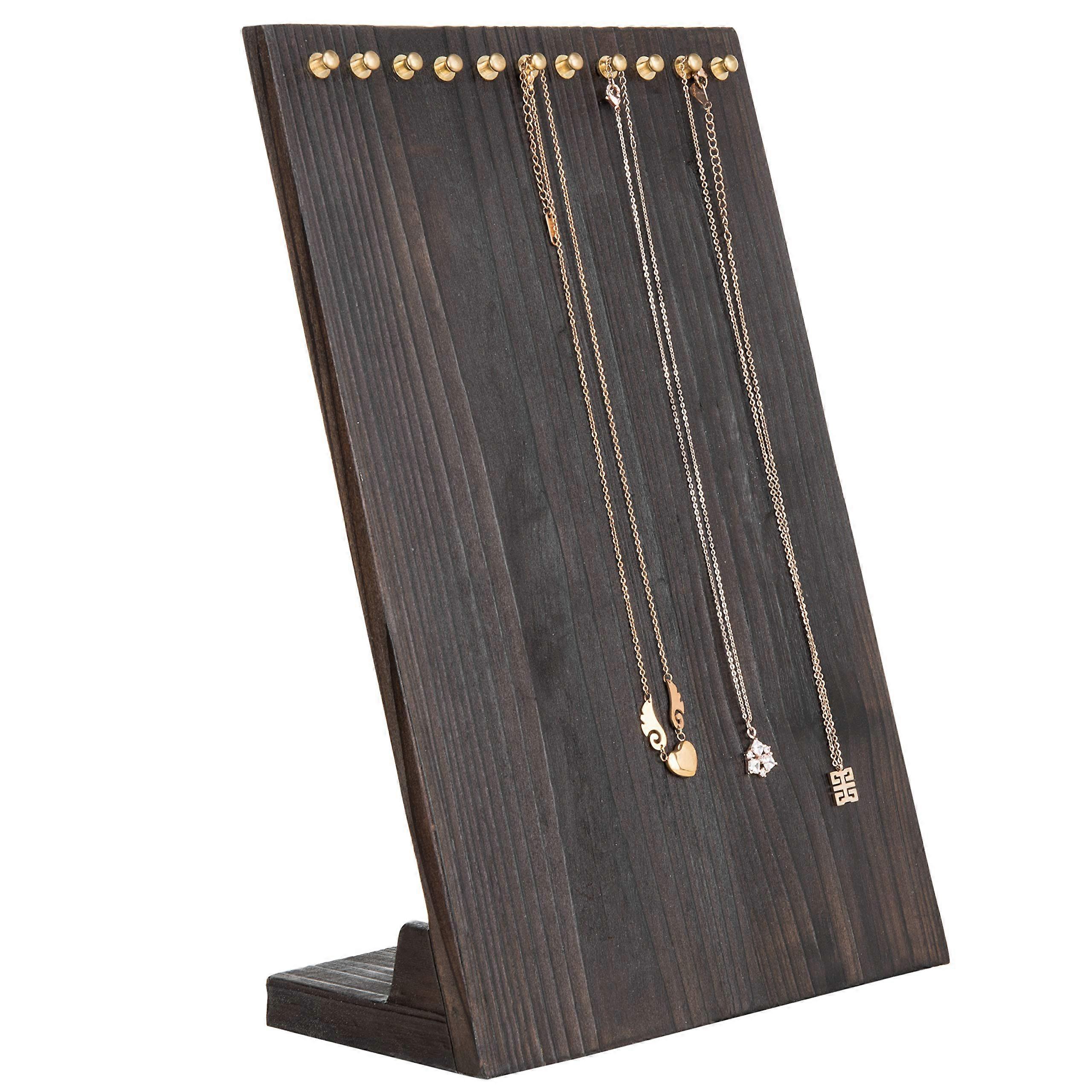 Rustic Brown Solid Wood Necklace Holder Stand Chain Organizer Display Rack 12-Inch